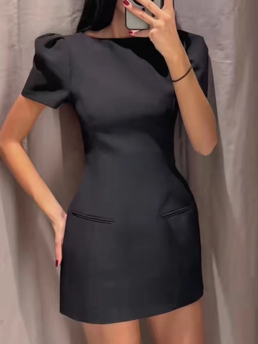 ZARA Black Pleated Pocket Mini Classic Dress Puff Sleeves Size Small BRAND NEW